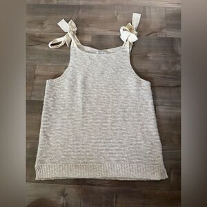 Madewell Chunky Knit Tank Top Women Cream XL Linen Tie Shoulder Sweater Sleevele